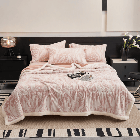 Pink Embossed Tulip Sherpa Fleece Blanket - Blanket - 79" x 91" - image 0