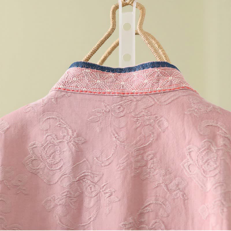 Vintage Cotton Linen Frog Button Lounge Top - image 2