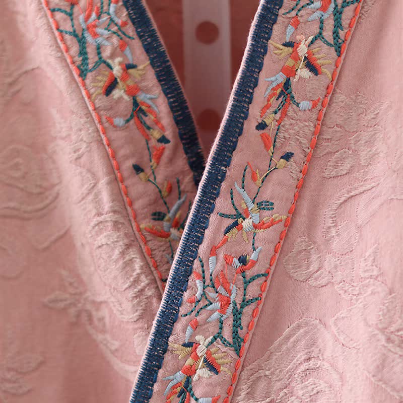 Vintage Cotton Linen Frog Button Lounge Top - image 3