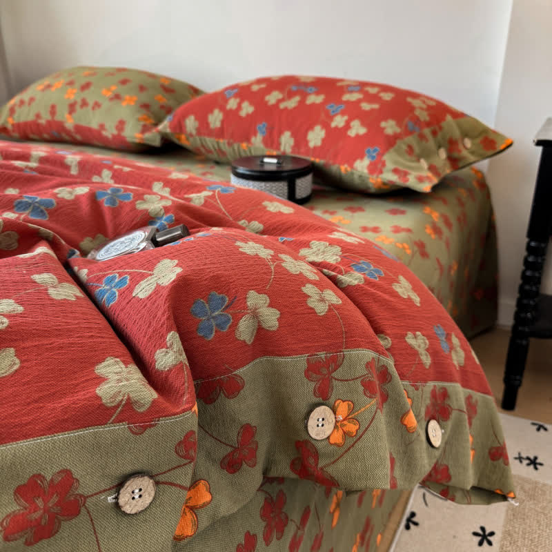 Vintage Floral Cotton Linen Bedding Set - image 4