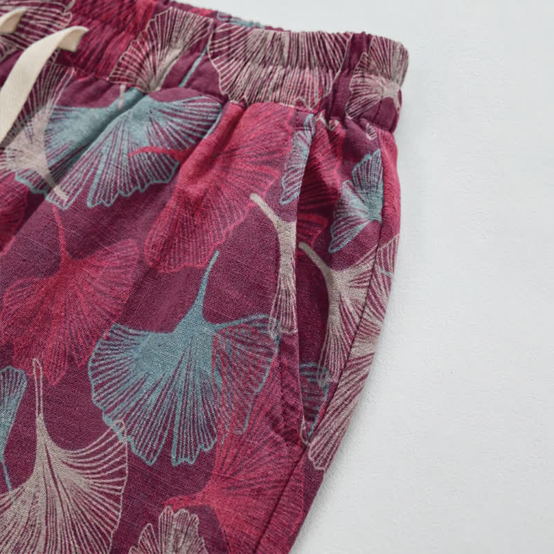 Relaxed Ginkgo Leaf Cotton Harem Pants - image 3
