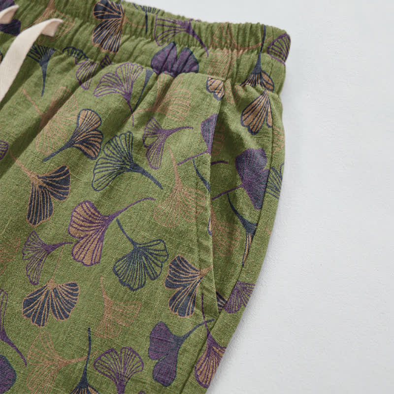Retro Ginkgo Leaf Cotton Lounge Pants - image 9