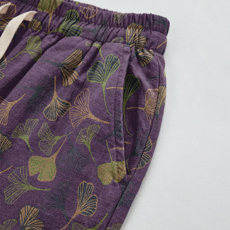 Retro Ginkgo Leaf Cotton Lounge Pants - image 15