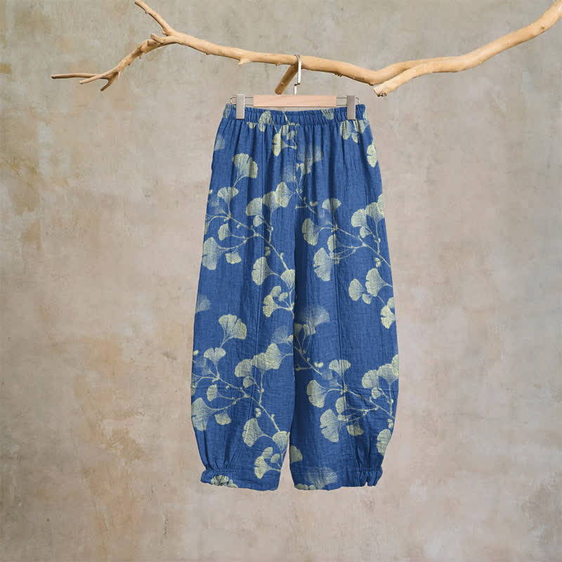 Ginkgo Branch Cotton Harem Pants with Pockets - image 7