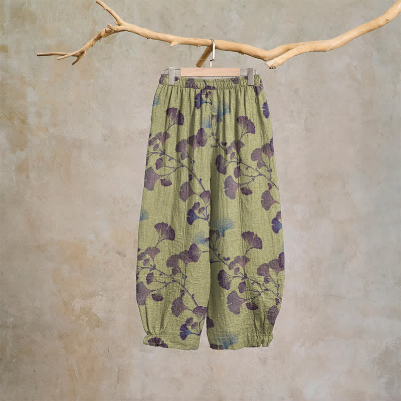 Ginkgo Branch Cotton Harem Pants with Pockets - image 13