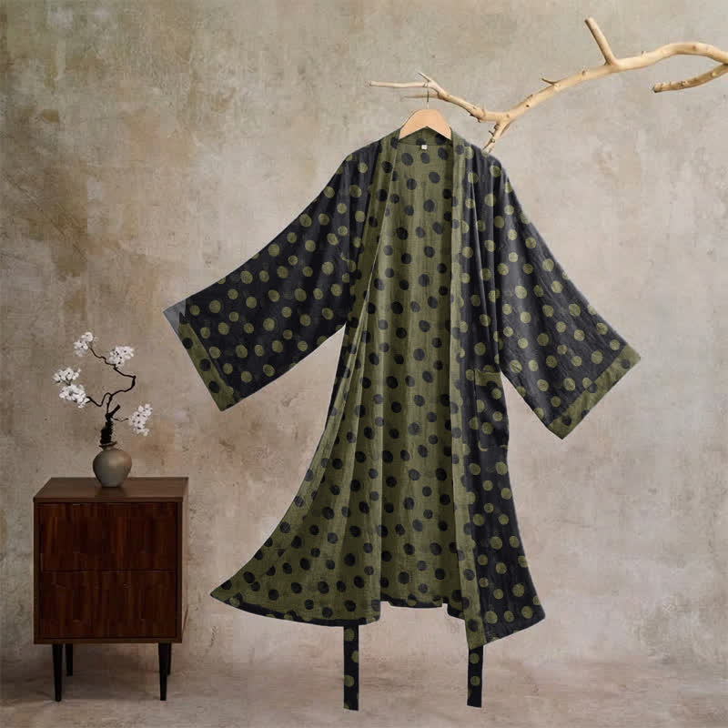 Vintage Polka Dot Cotton Kimono Robe - Black - XL - image 20