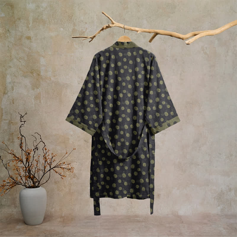 Vintage Polka Dot Cotton Kimono Robe - image 21