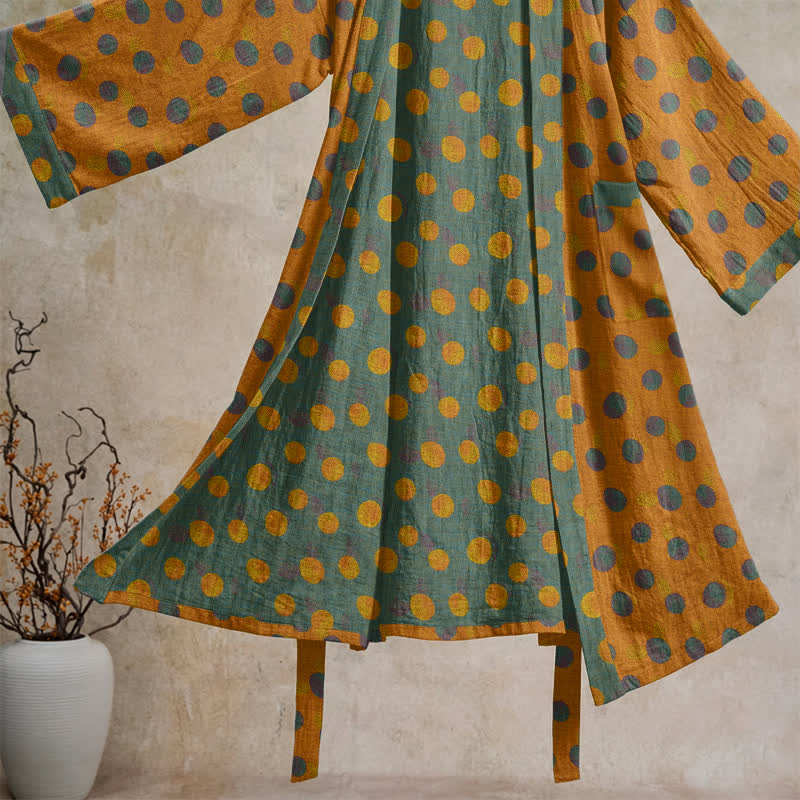 Vintage Polka Dot Cotton Kimono Robe - image 38