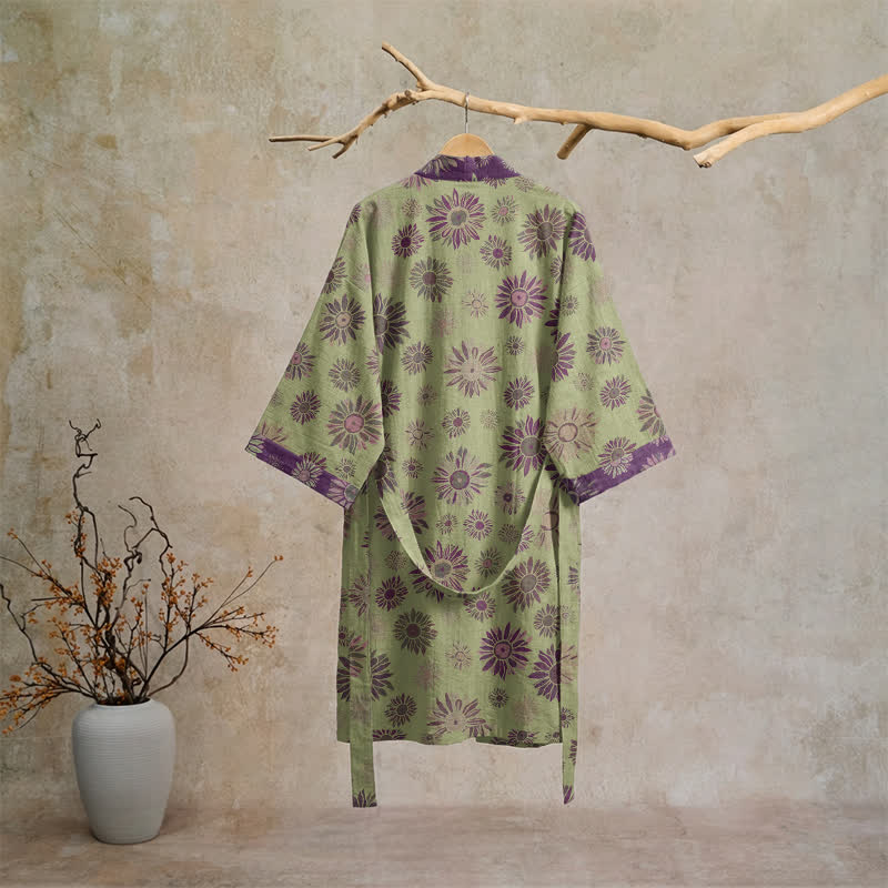 Vintage Sunflower Cotton Gauze Kimono Robe - image 6
