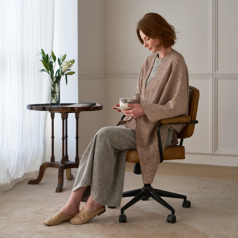 Solid Color Grid Weave Poncho Shawl Wrap - Brown - 51" x 63" - image 6