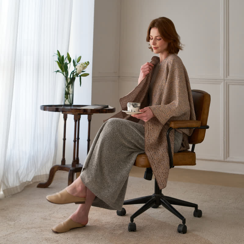 Solid Color Grid Weave Poncho Shawl Wrap - image 7