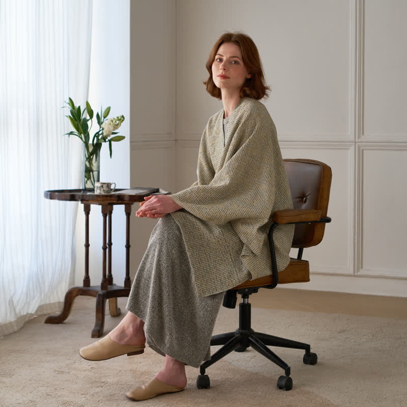 Solid Color Grid Weave Poncho Shawl Wrap - Green - 51" x 63" - image 0