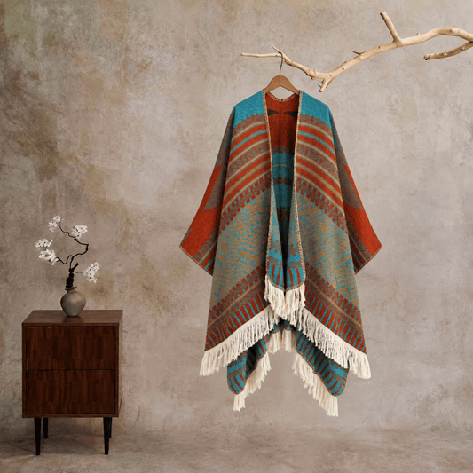 Colorful Geometric Woven Poncho Shawl Wrap - Slit - 24" x 59" - image 0