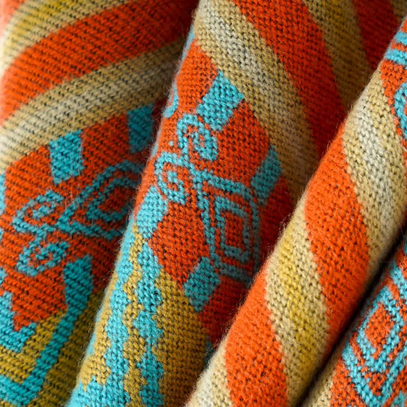 Colorful Geometric Woven Poncho Shawl Wrap - image 4