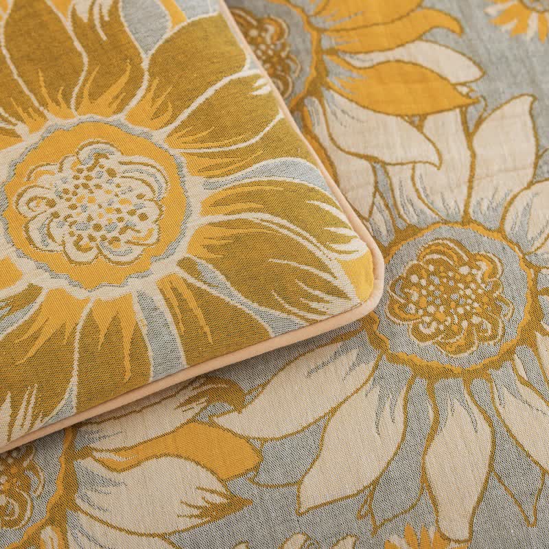 Vintage Orange Sunflower Cotton Gauze Quilt - image 10