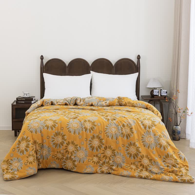 Vintage Orange Sunflower Cotton Gauze Quilt - Orange - Spring & Autumn Quilt - King - image 6