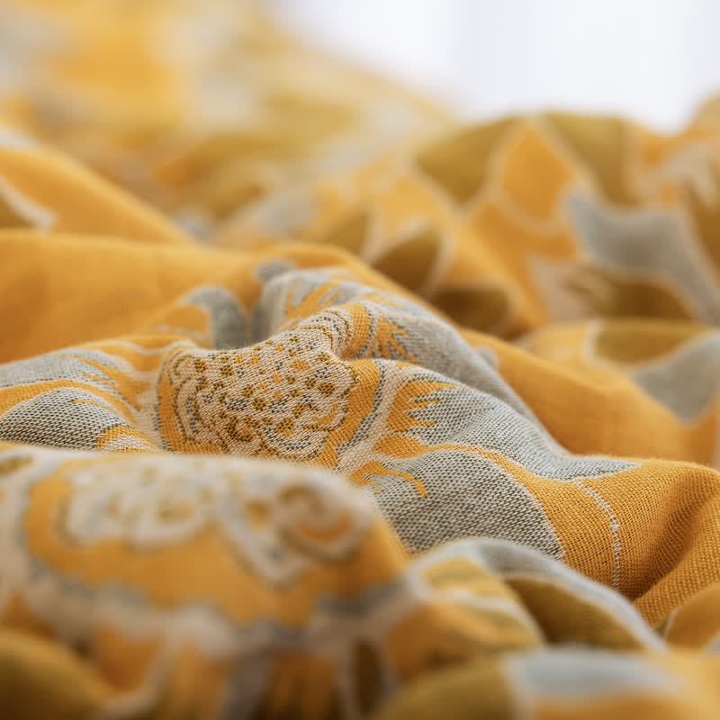 Vintage Orange Sunflower Cotton Gauze Quilt - image 4