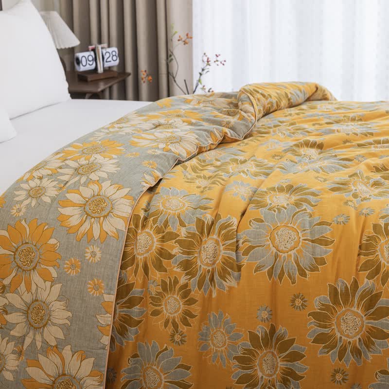 Vintage Orange Sunflower Cotton Gauze Quilt - image 8
