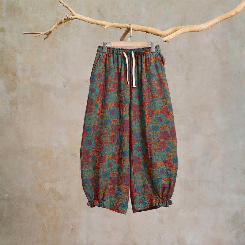 Artistic Ethnic Flower Cotton Lounge Pants - Green - XL - image 6
