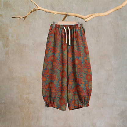 Artistic Ethnic Flower Cotton Lounge Pants - Red - XL - image 0