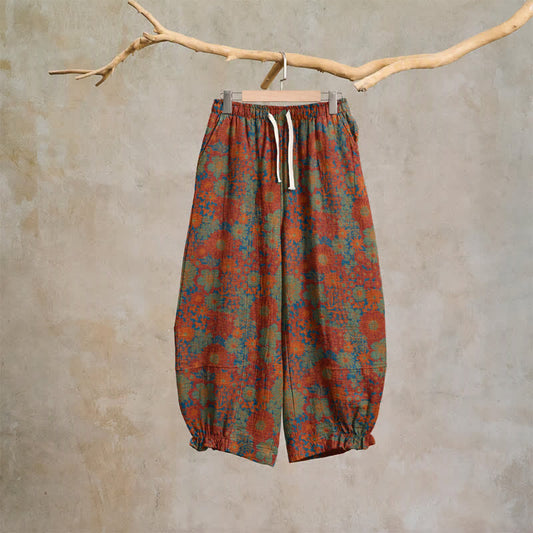 Artistic Ethnic Flower Cotton Lounge Pants - Red - XL - image 0