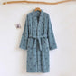 Floral Coral Fleece V-neck Wrap Bath Robe - Blue - One Size - image 10