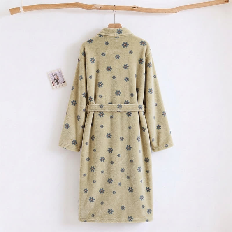 Floral Coral Fleece V-neck Wrap Bath Robe - image 6
