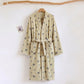 Floral Coral Fleece V-neck Wrap Bath Robe - Beige - One Size - image 5