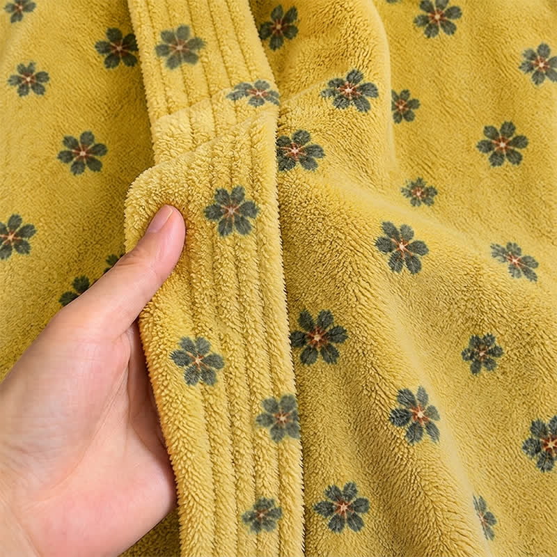Floral Coral Fleece V-neck Wrap Bath Robe - image 4