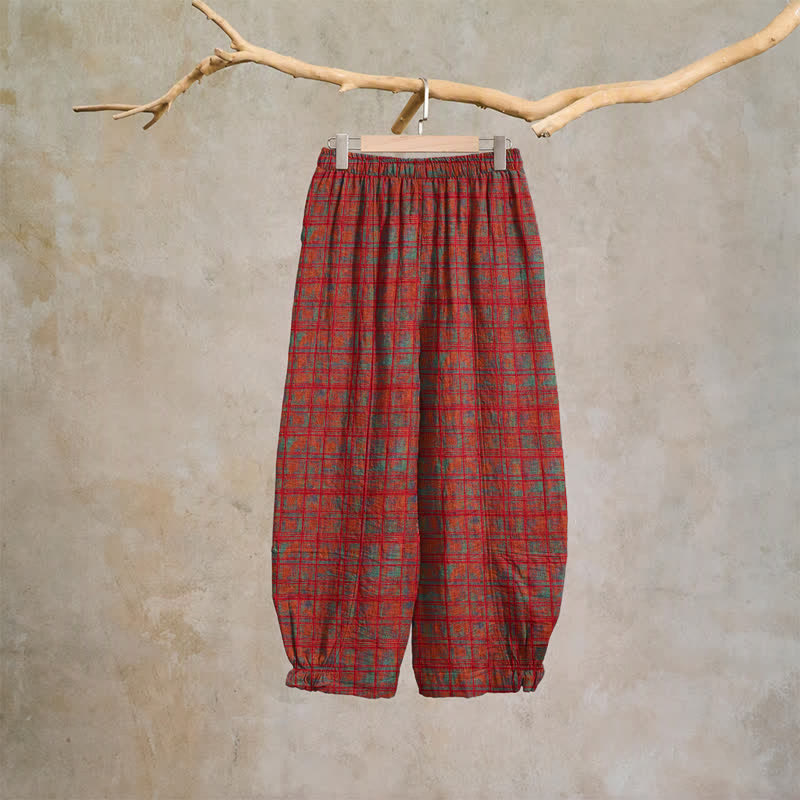 Vintage Red Plaid Cotton Harem Pants - image 1