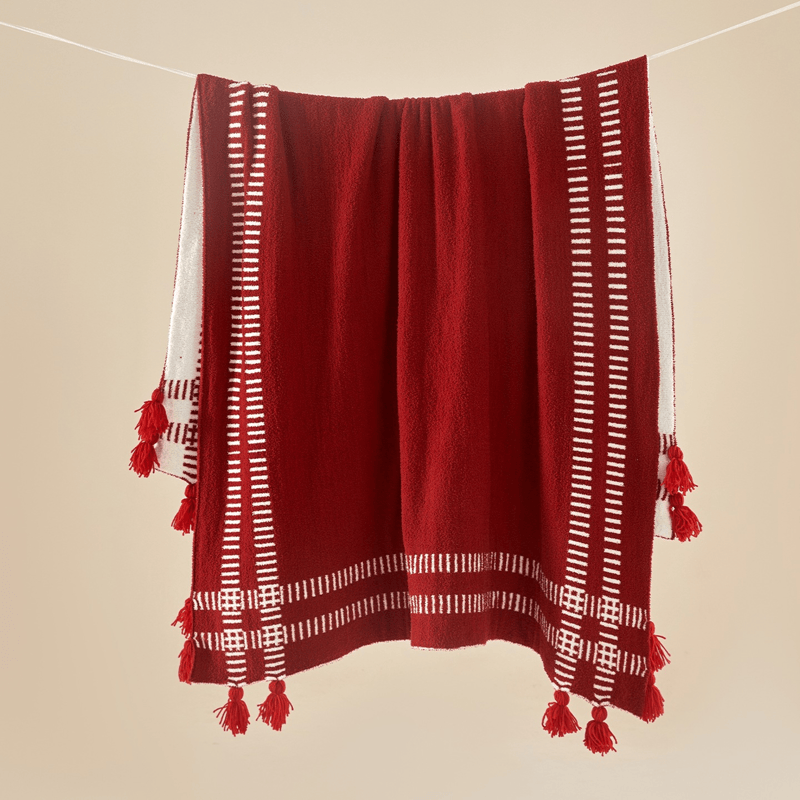 Red Geometric Striped Tassel Throw Blanket - Red - 51" x 71" - image 0