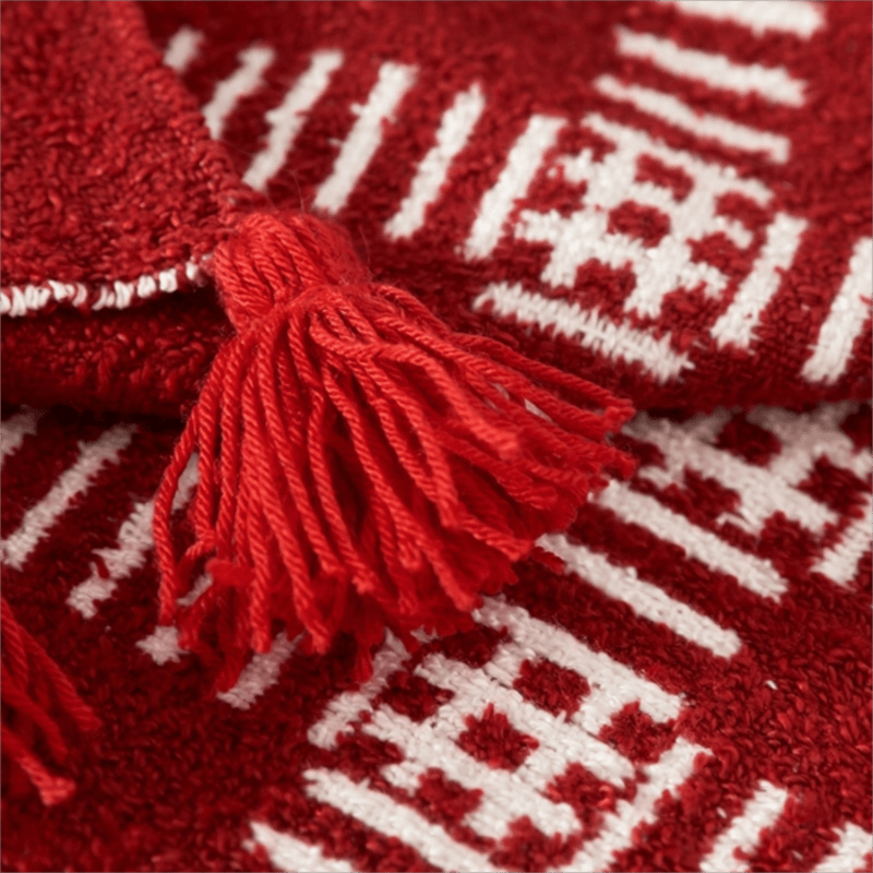 Red Geometric Striped Tassel Throw Blanket - image 3