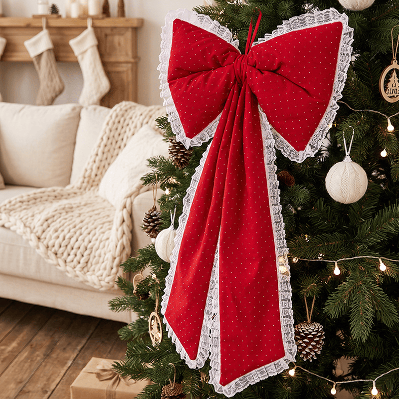Red Lace Rhinestone Christmas Bow Ornament - image 1