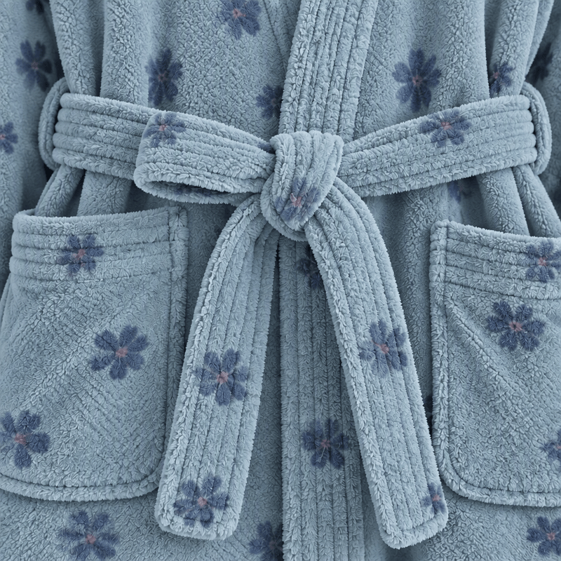 Floral Coral Fleece V-neck Wrap Bath Robe - image 13