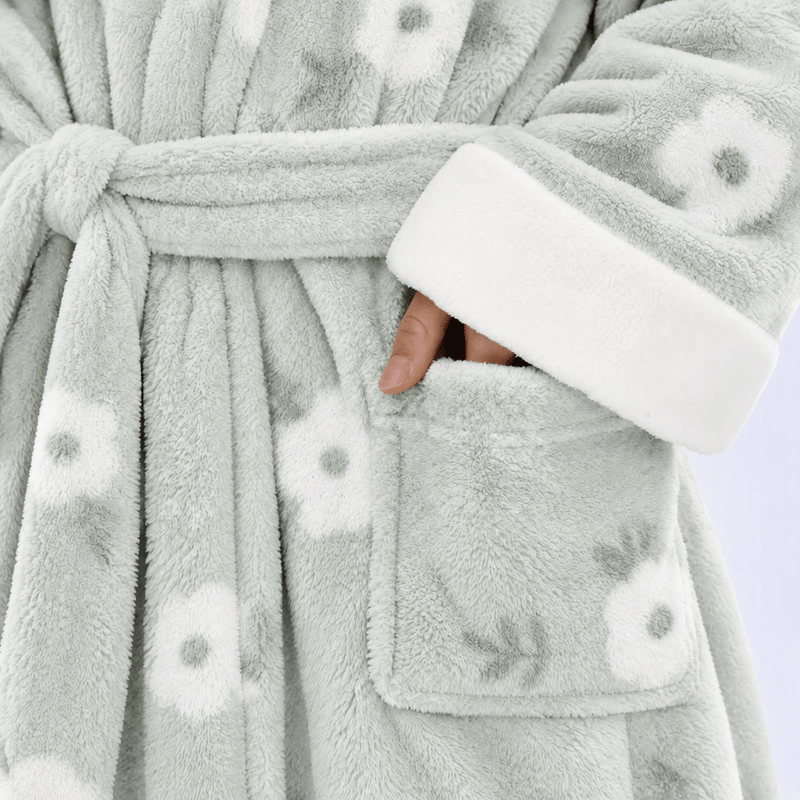 Soft Flower Coral Fleece Bath Robe - image 12