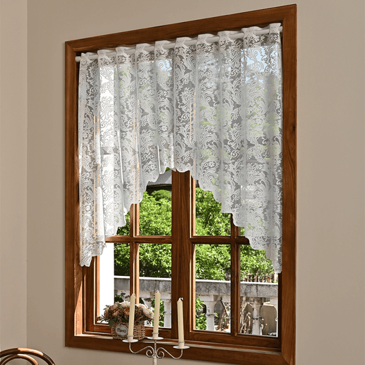 White Phoenix Tail Floral Lace Tier Curtain - 63" x 39" - image 0