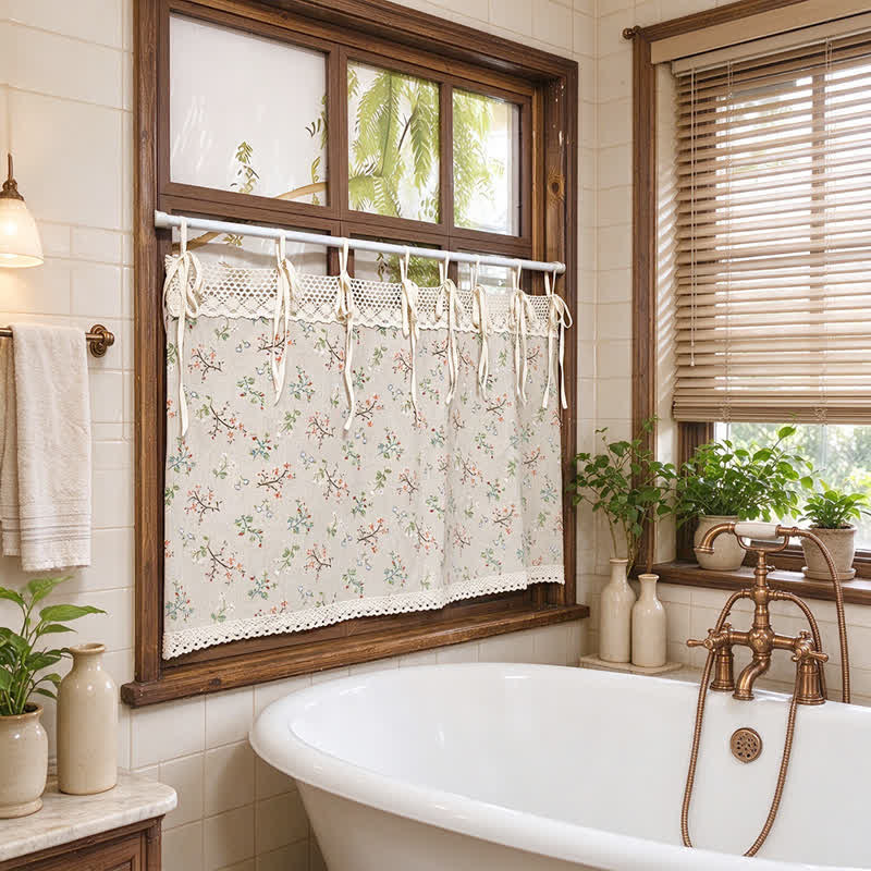 Gardenia Floral Tie-Up Cafe Curtain - image 3
