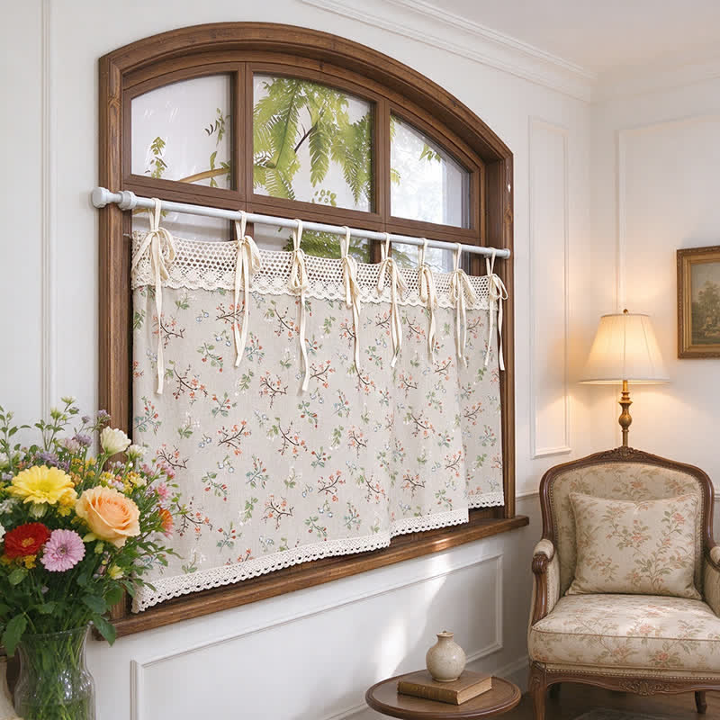 Gardenia Floral Tie-Up Cafe Curtain - image 1