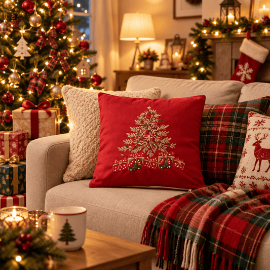 Christmas Tree Gift Box Pillow Cover - Red - 16" x 16" - image 0