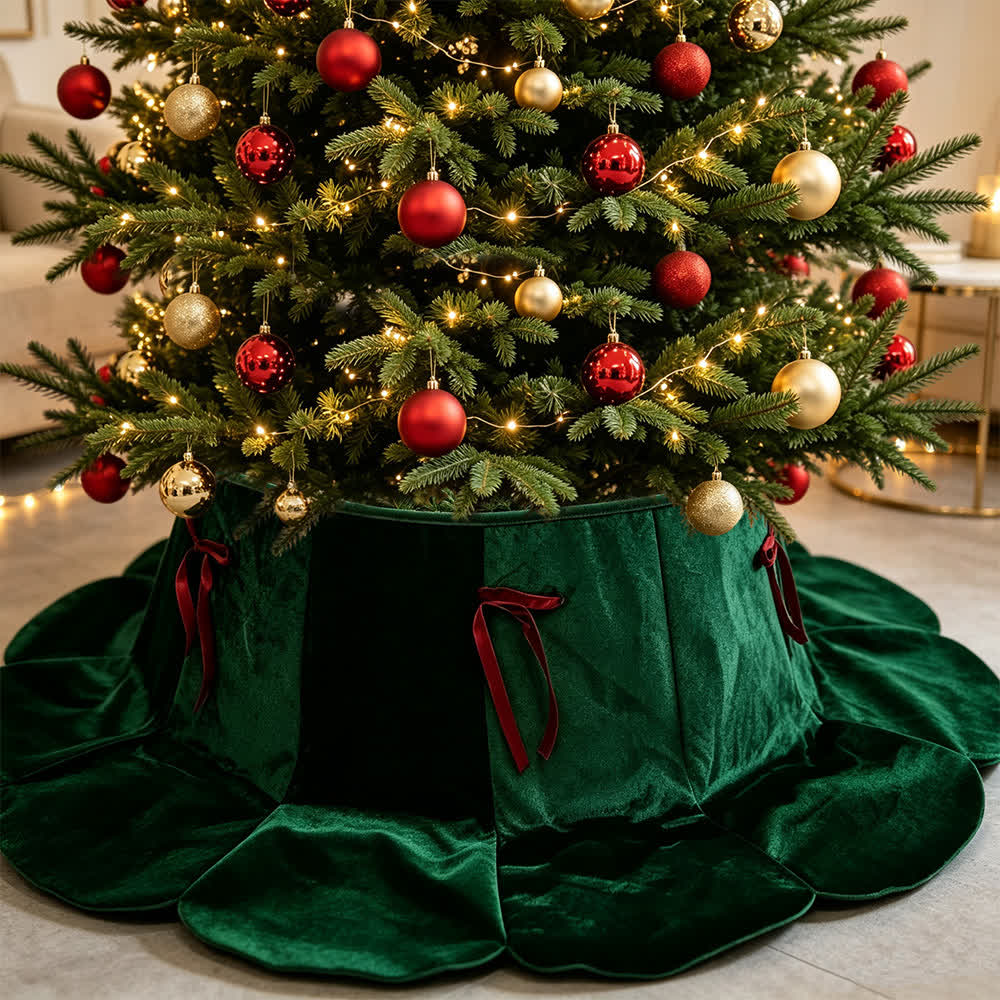 Velvet Christmas Tree Collar with Petal Skirt - Dark Green - 4PCS - 37" Base x 16" Top x 8"H - image 2