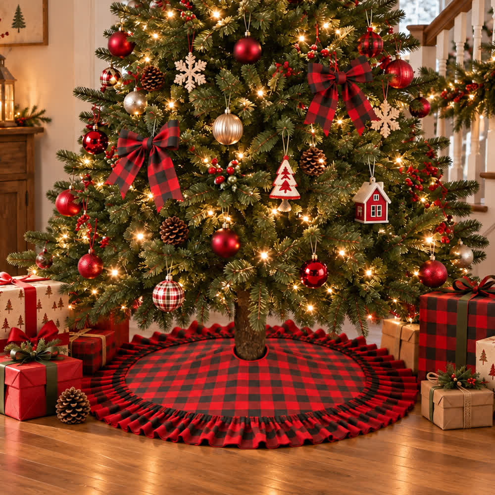 Plaid Christmas Tree Skirt with Ruffled Border - image 2