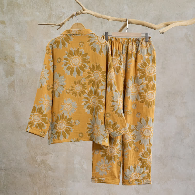 Retro Sunflower Cotton Loungewear Pajama Set - image 1