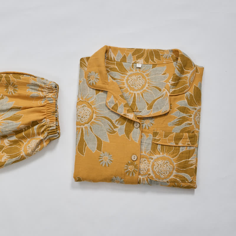Retro Sunflower Cotton Loungewear Pajama Set - image 7