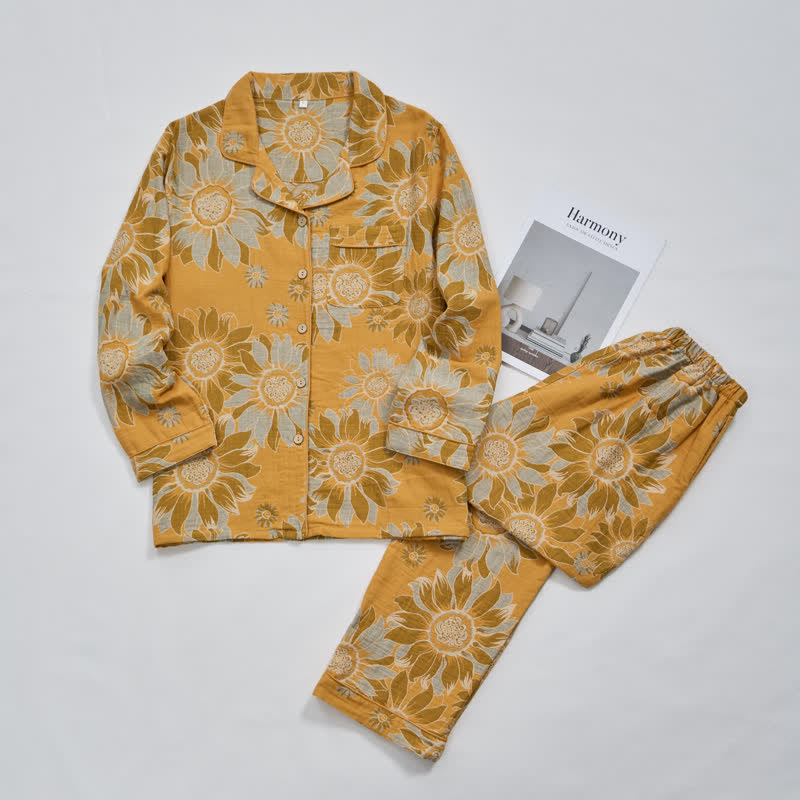 Retro Sunflower Cotton Loungewear Pajama Set - image 8