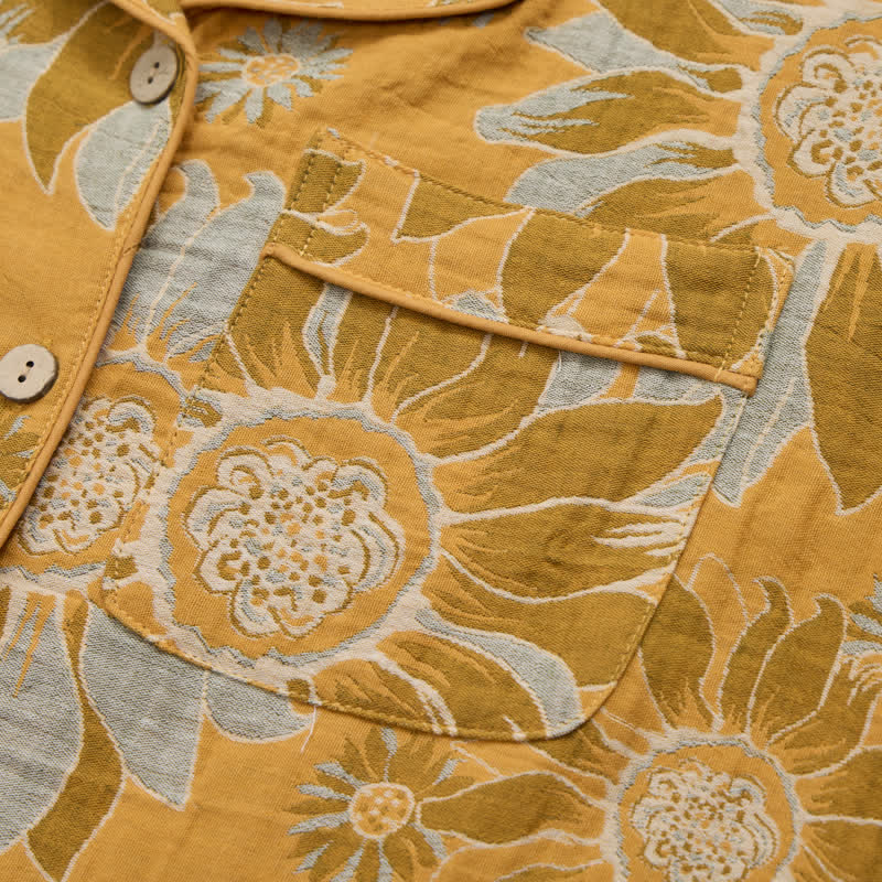 Retro Sunflower Cotton Loungewear Pajama Set - image 3