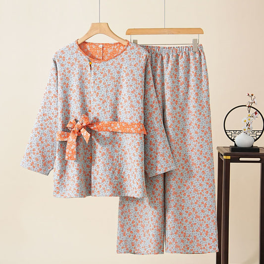 Folk Floral Cotton Gauze Homewear Set - Orange - XXL - image 0
