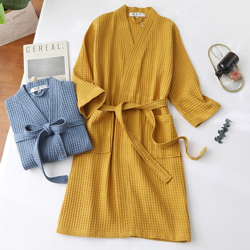 Simple Solid Color Cotton V-neck Bathrobe