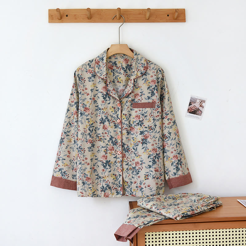 Floral Cotton Gauze Cardigan Pajama Set