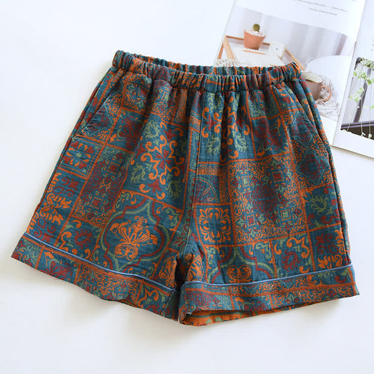 Jacquard Pure Cotton Retro Style Pajama Shorts