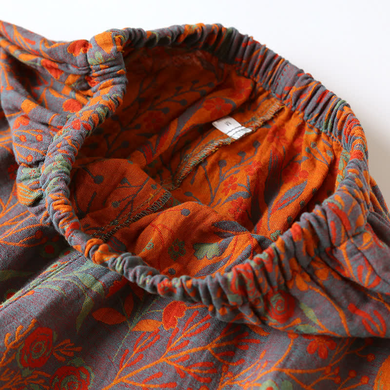 Vintage Leaf Cotton Lapel Loungewear Set - image 11